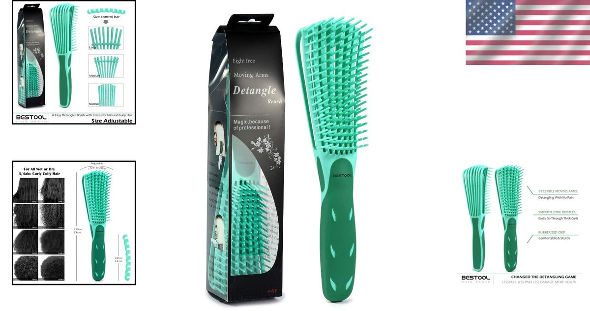 Detangling Brush for Black Natural Hair - Tangle-Free, Eco-Friendly Green Design