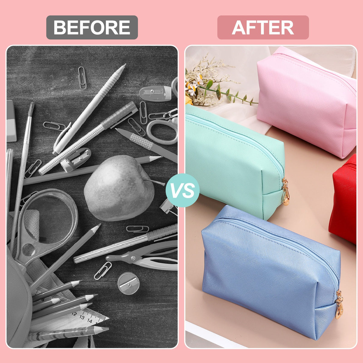 Small PU Leather Makeup Bag - Travel Zipper Cosmetic Organizer, Blue