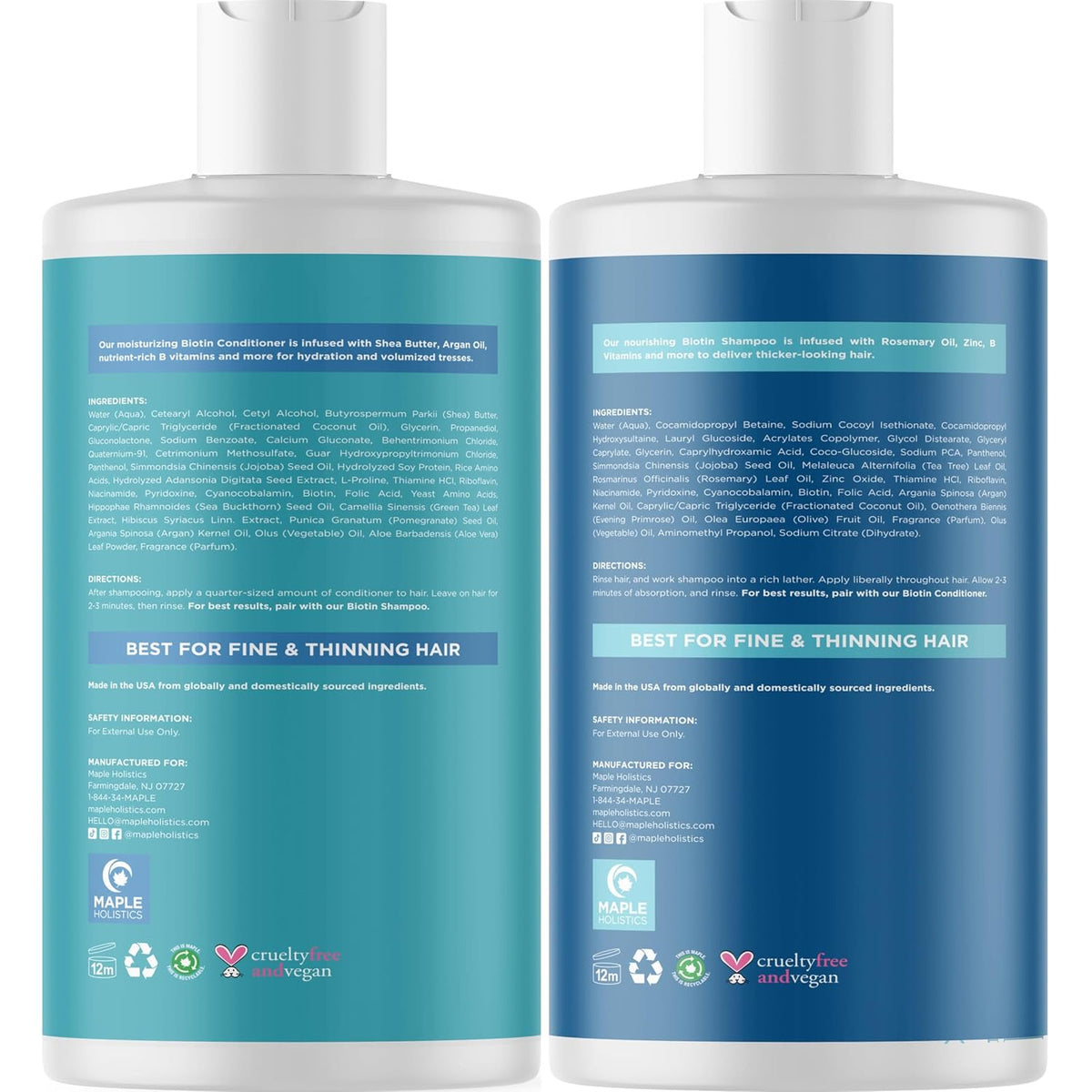 Rosemary Biotin Shampoo and Conditioner Set, Volumizing Hair Care for