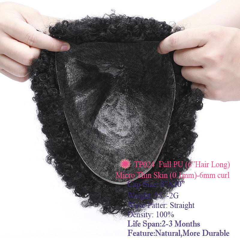 Super Thin Skin Men's Human Hair Toupee Hair Replacement System - Natural Look