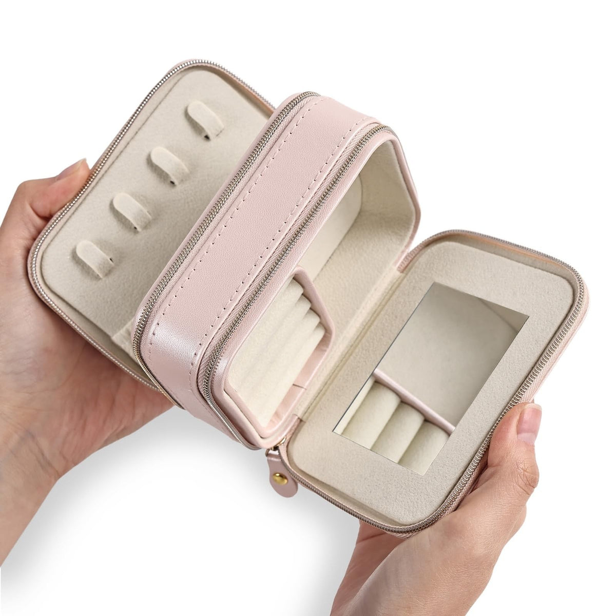 Travel Jewelry Organizer Case - Small Faux Leather Jewelry Storage Box for Women