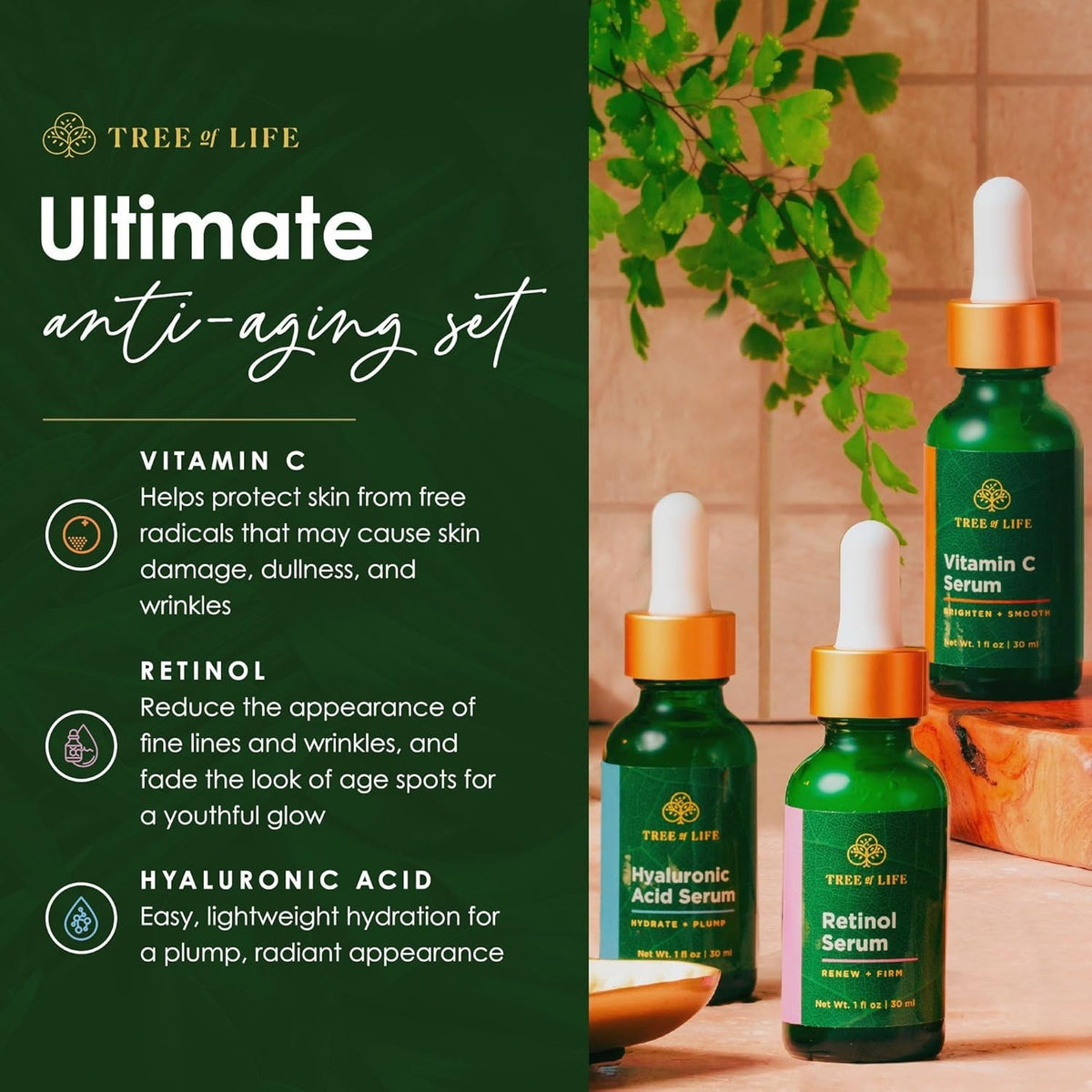 Brightening & Firming Skin Care Serum Trio - Hydrating Anti-Aging Set