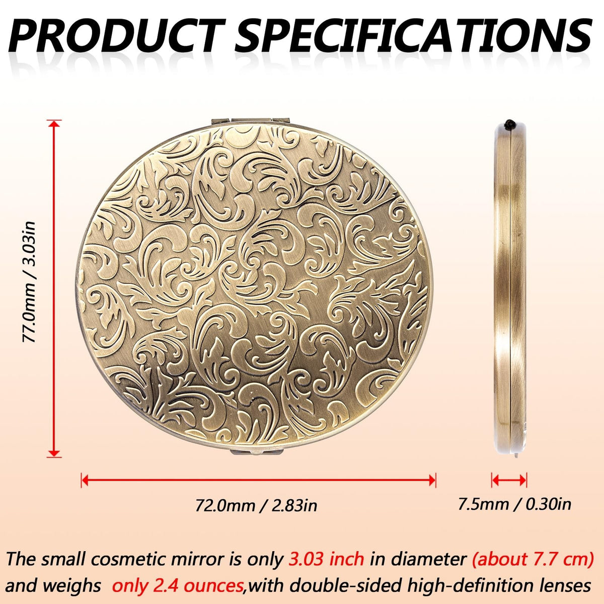 Oval Mini Portable Metal Folding Mirror with 2X Magnifier for Travel & Makeup
