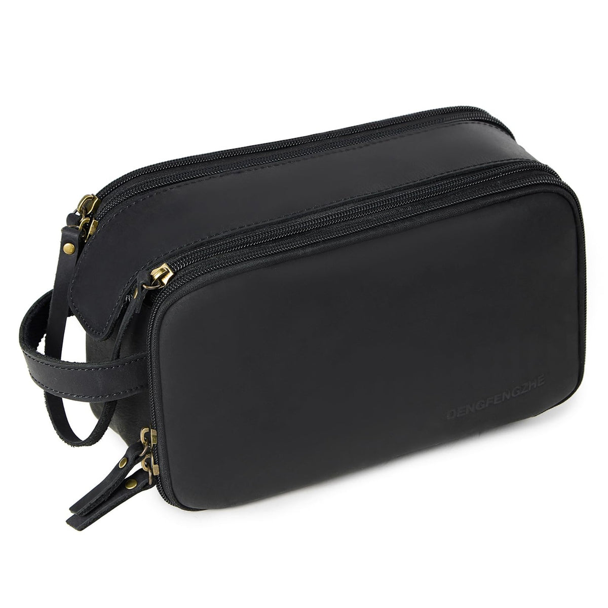 Men's Full Grain Leather Travel Toiletry Bag - Water-Resistant Shaving Kit