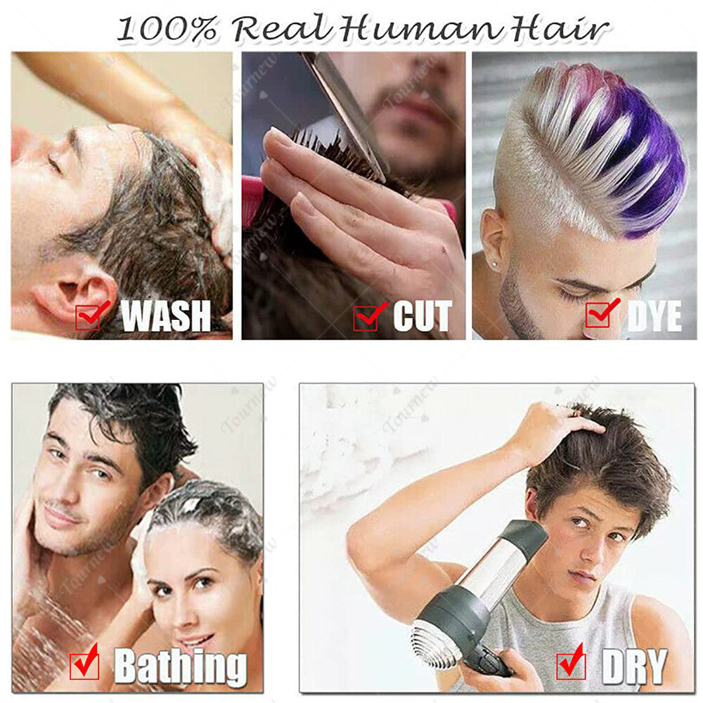 Men's Human Hair Toupee V Loop Hair Replacement System - Natural Look