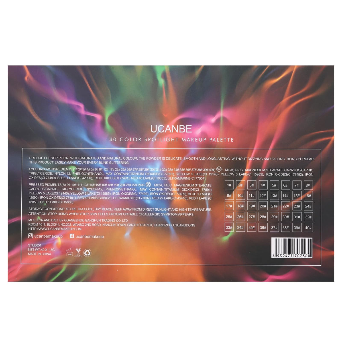 UCANBE Spotlight Eyeshadow Palette 40 Colors - Long-Wear, Pigmented, Crease-Resistant Makeup