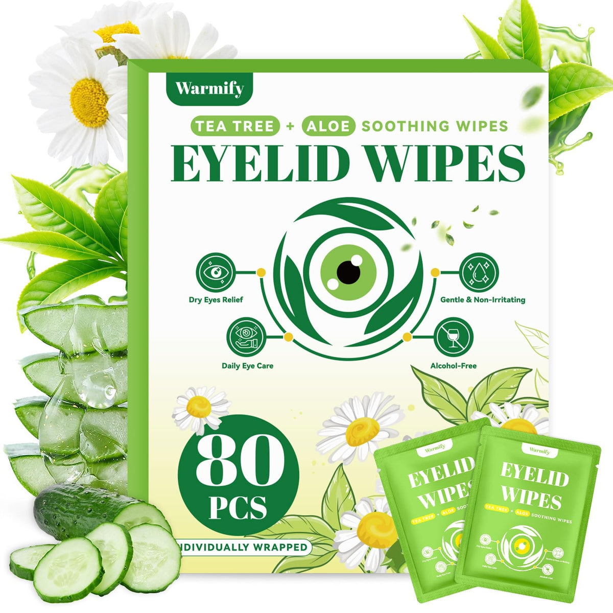 Tea Tree Oil Eyelid Wipes - Individually Wrapped, Gentle Eye & Lash Cleanser