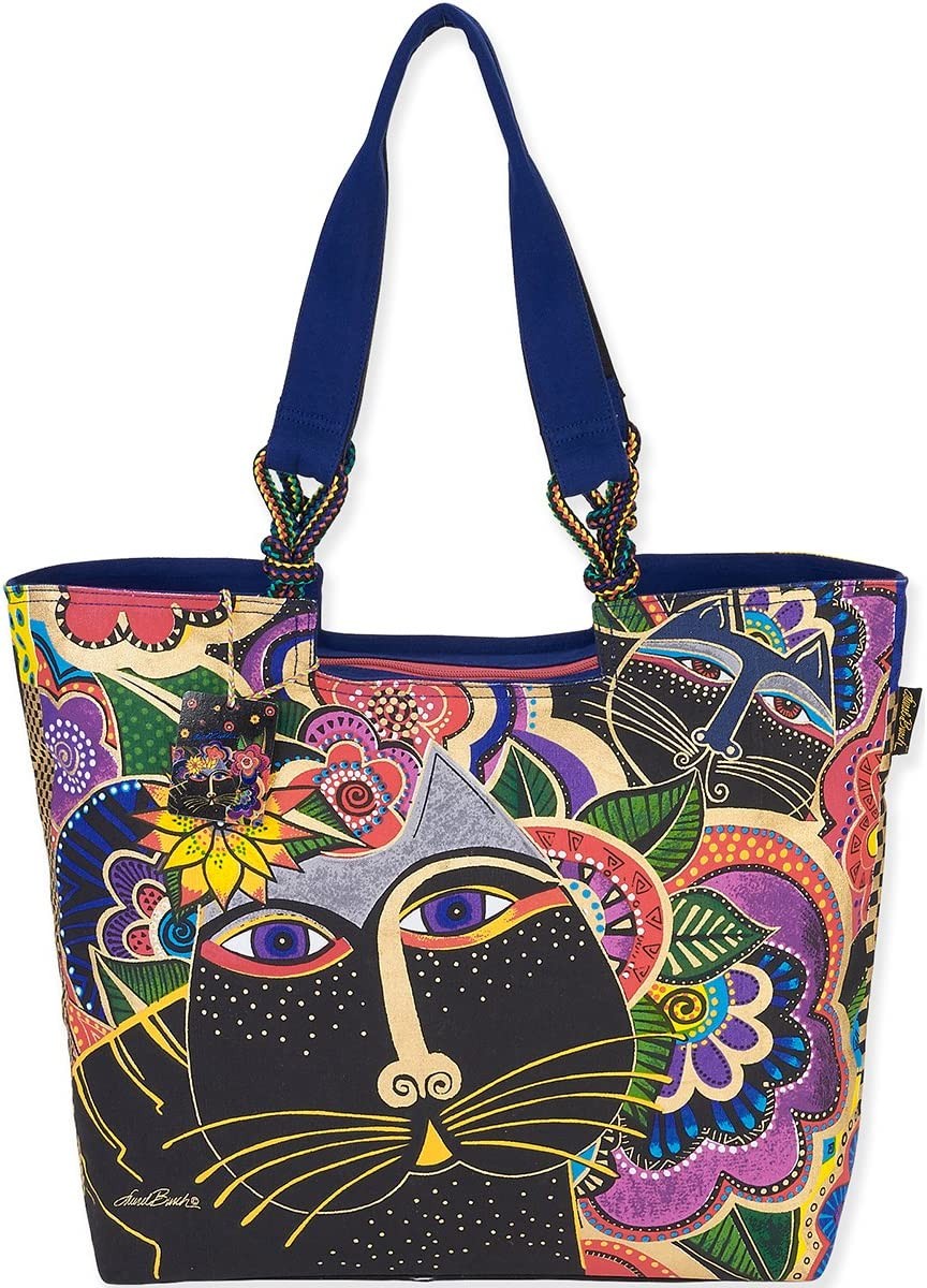 Multicolor Laurel Burch Shoulder Tote Bag - Carlotta's Cats, 21x5x15 Inches