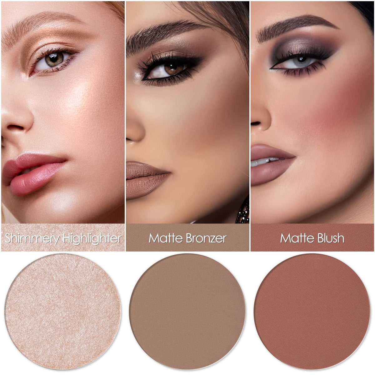 3-in-1 Blush and Highlighter Palette Waterproof Long-Lasting Face Makeup