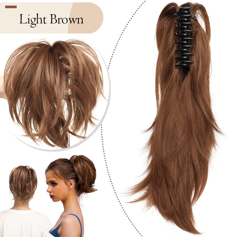 Clip-In Ponytail Hair Extension with Bendable Claw for Short Hair - Curly & Straight Styles
