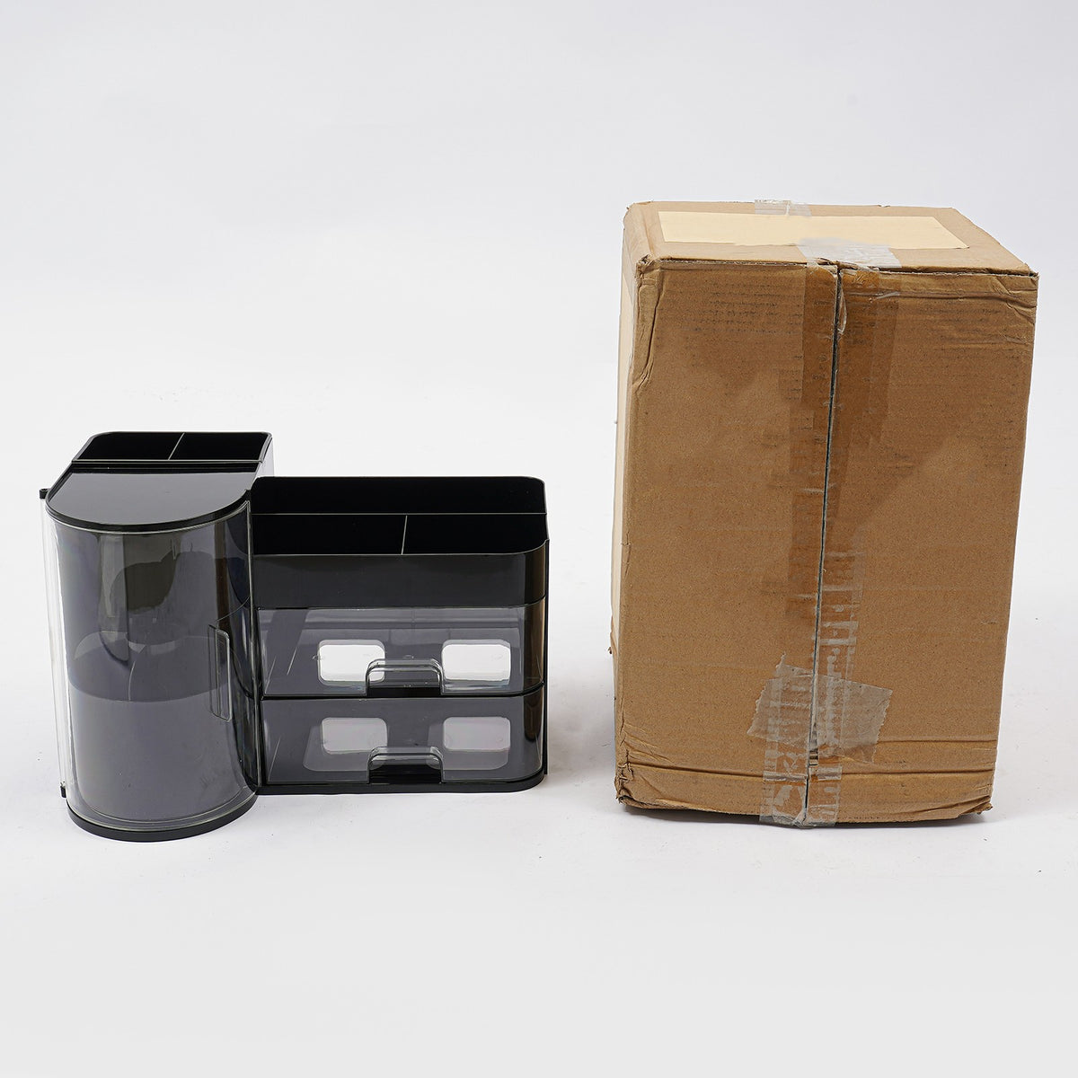 Rotating Makeup Organizer with Drawers and Brush Holder - Countertop Storage, 35x21cm