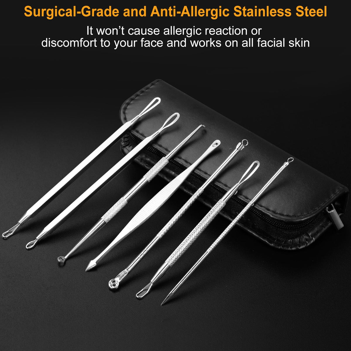 7Pcs Blackhead Remover Kit Stainless Steel Comedone Acne Extractor Tools