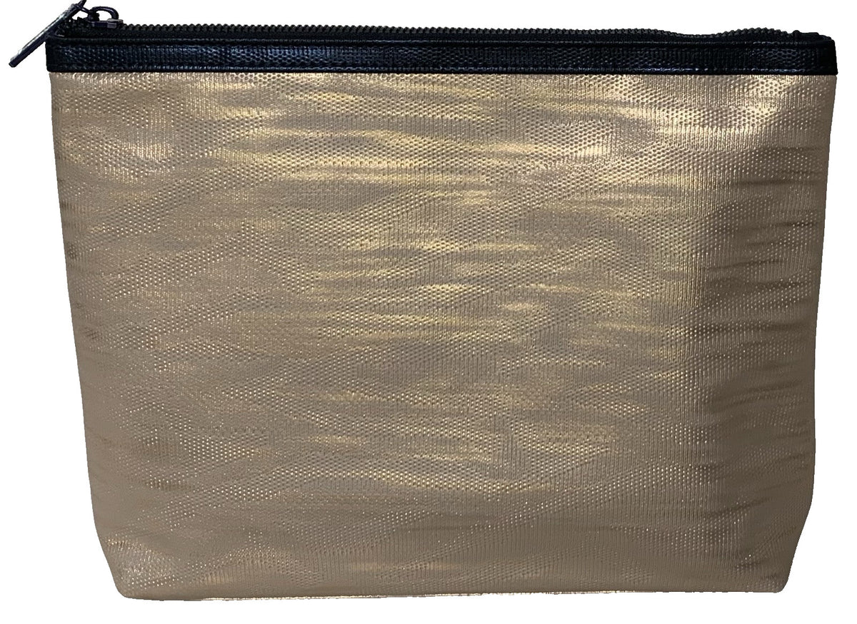 Set of 4 Metallic Gold Rose Gold Cosmetic Bags - Travel Makeup Pouches