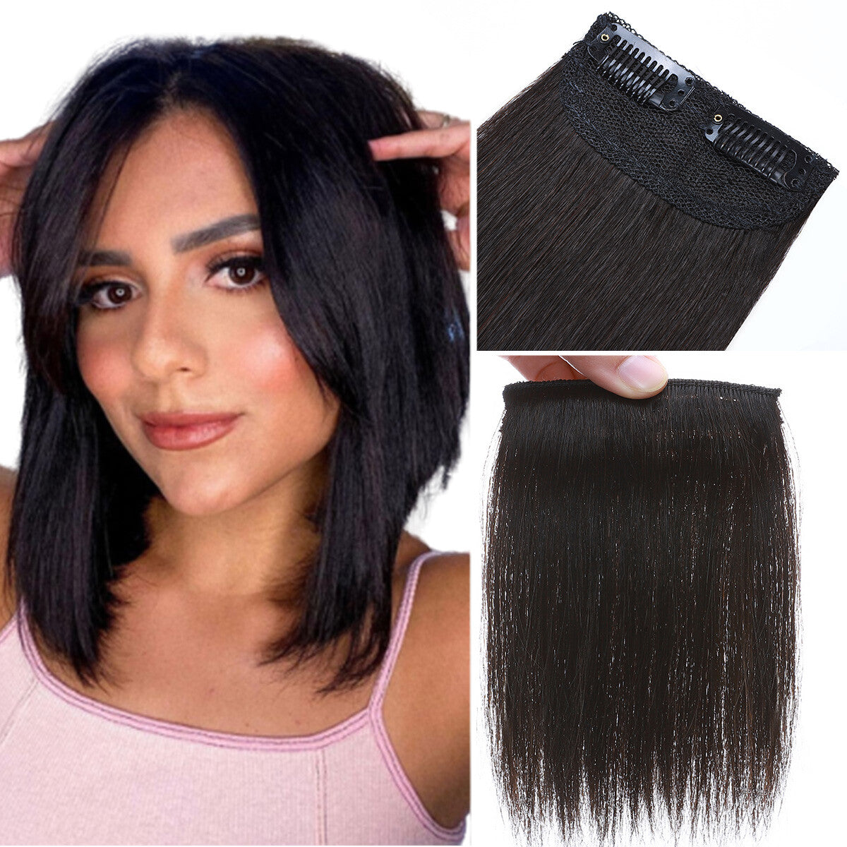 Clip-In Hair Extensions 100% Real Human Hair Fluffy Remy Hair Topper Set