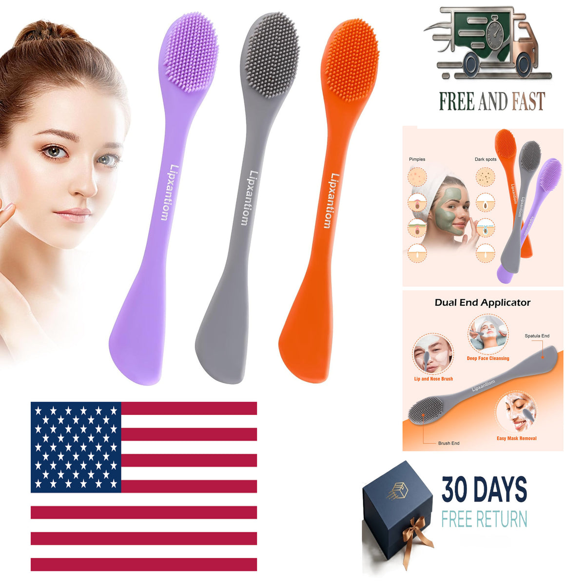 Silicone Facial Cleansing Brush Set - 2-in-1 Face Mask Applicator & Pore Cleanser