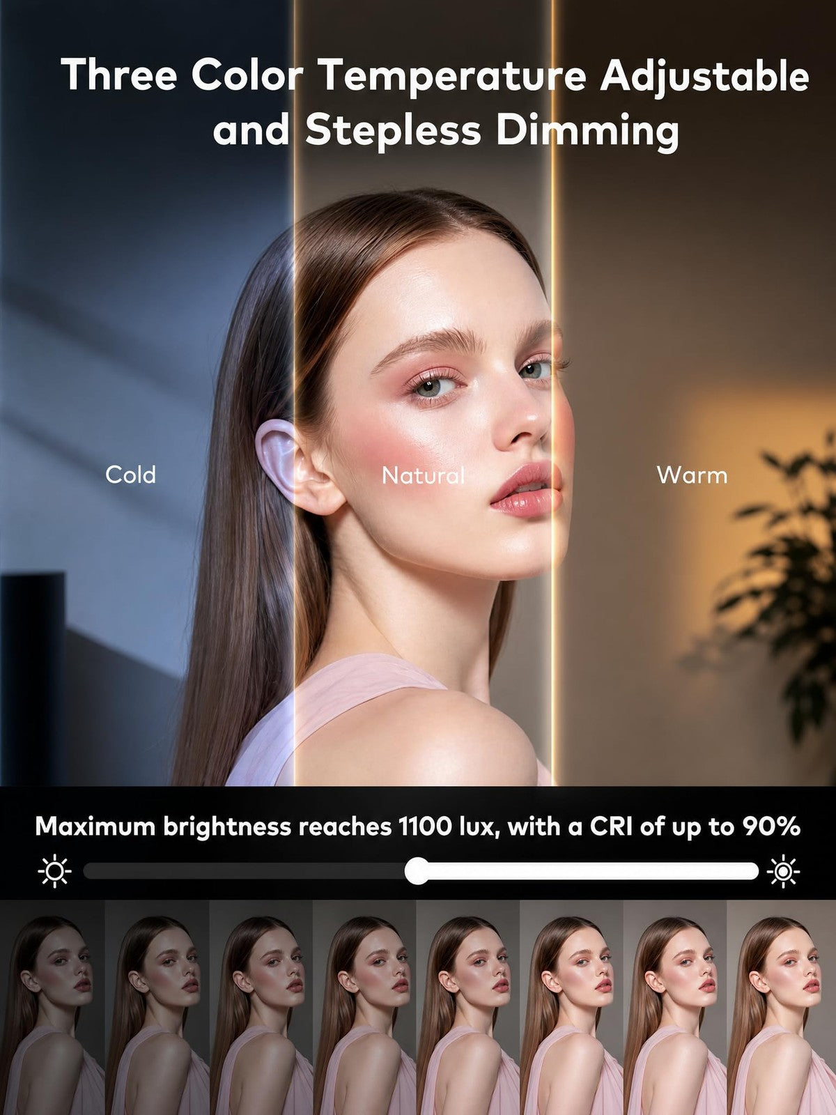 Lighted Travel Makeup Mirror with 1X/2X Magnification, Dimmable Compact Pink