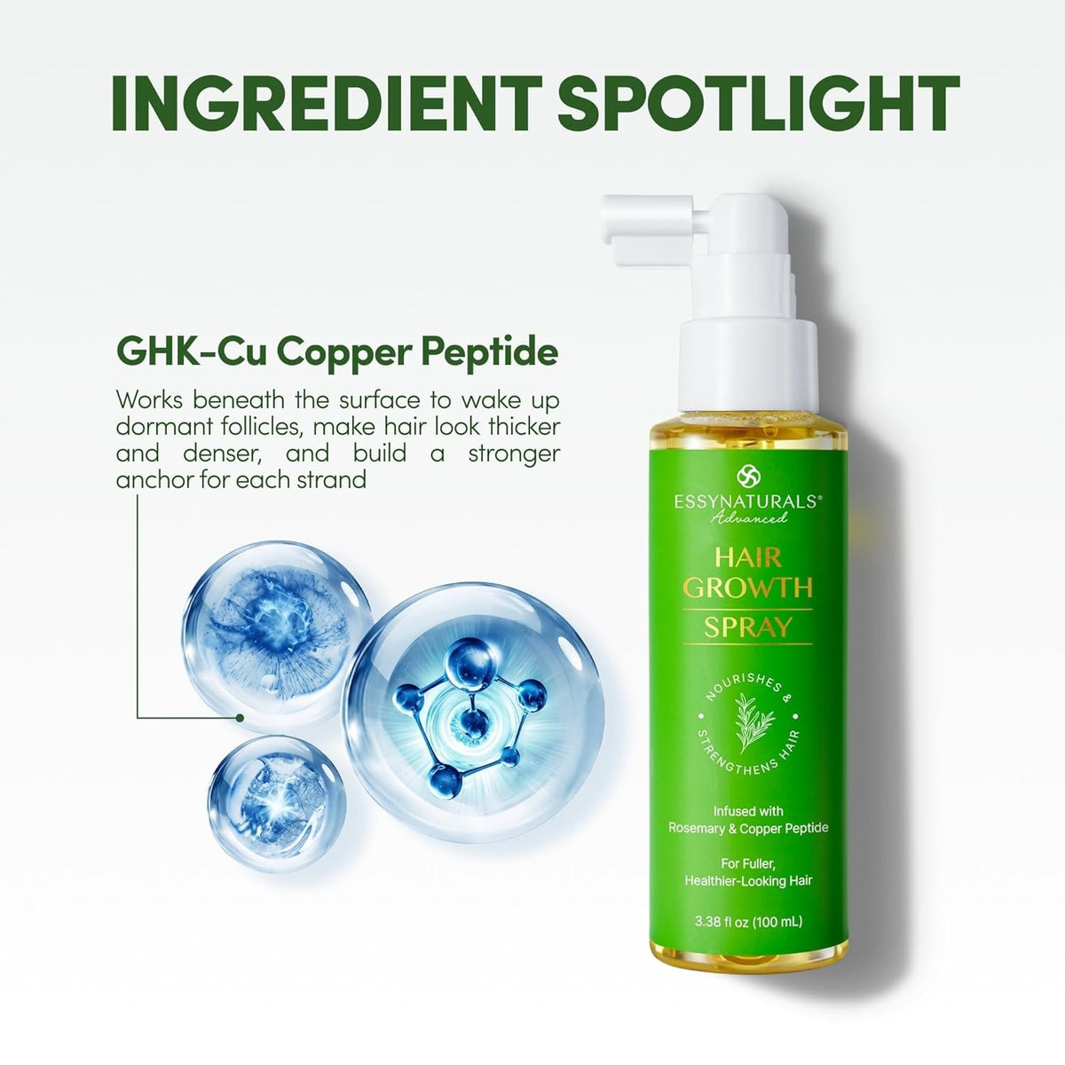 Natural Hair Growth Solution - Copper Peptide & Oils for Thicker 3.38