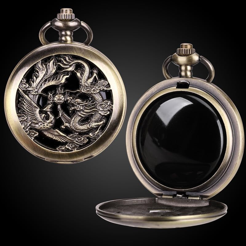 Black Scrying Mirror with Dragon & Phoenix Design - Divination Tool, 1.9 inch