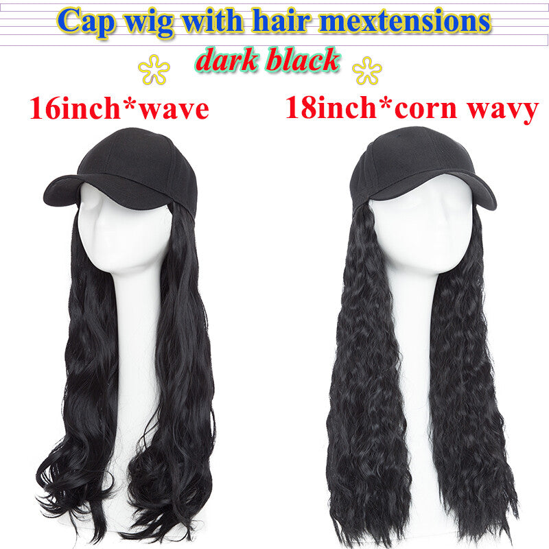 Baseball Cap with Synthetic Hair Extensions - Straight, Curly, Wavy Fits Most