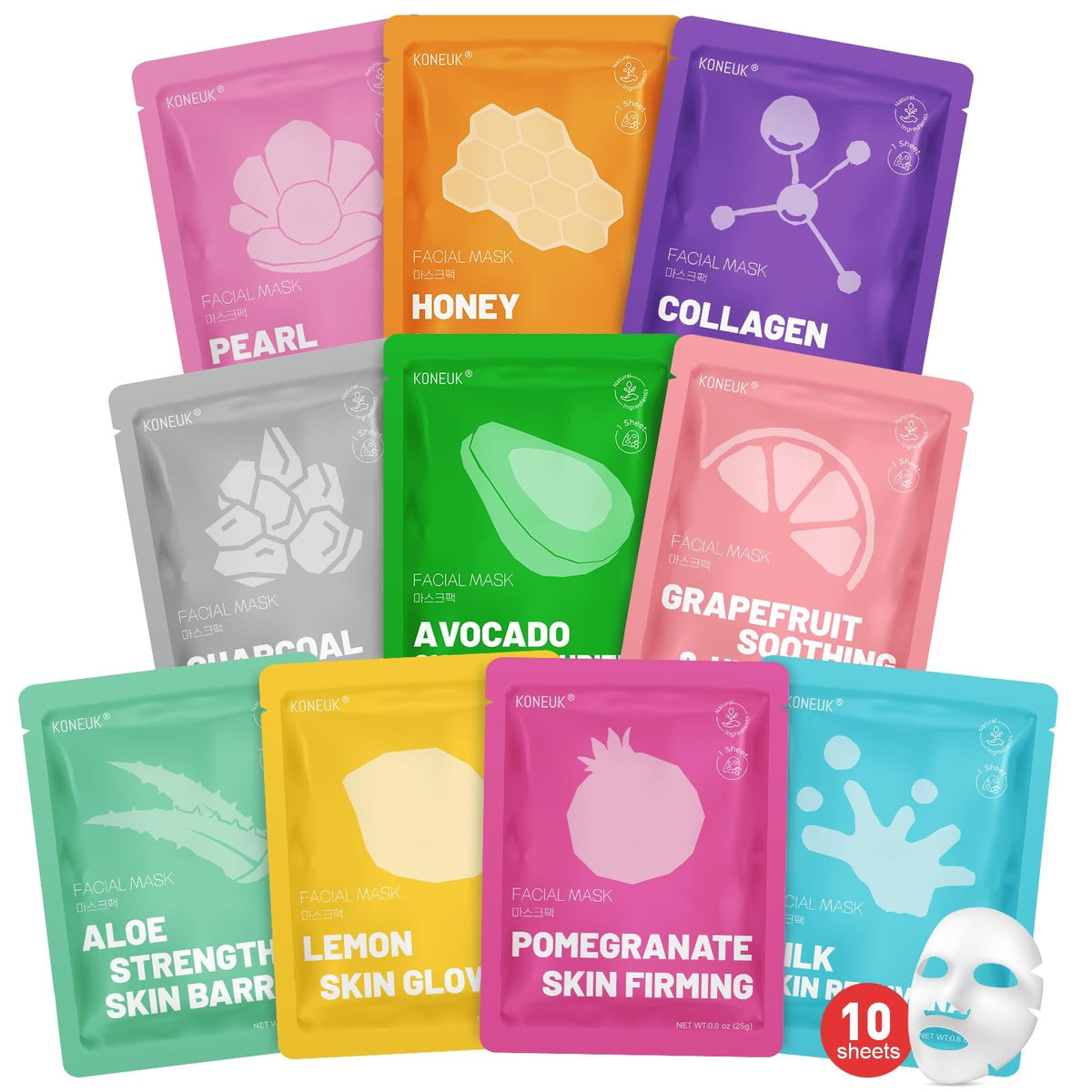 10-Pack Moisturizing Face Masks - Hydrating Skincare Set