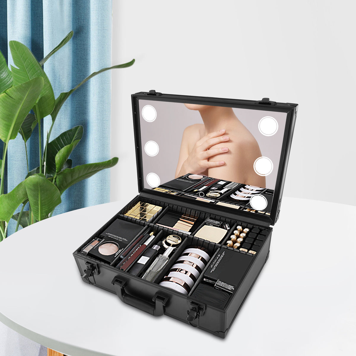 Large Makeup Train Case with LED Light & Mirror - Portable Organizer