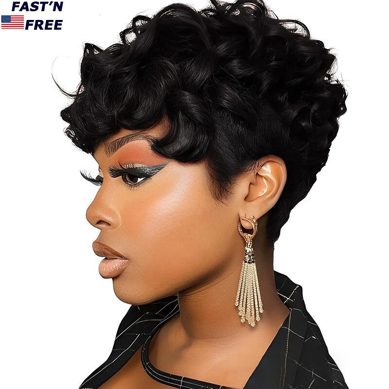 Black Short Pixie Wig for Women Curly Human Hair - Stylish and Tangle-Free