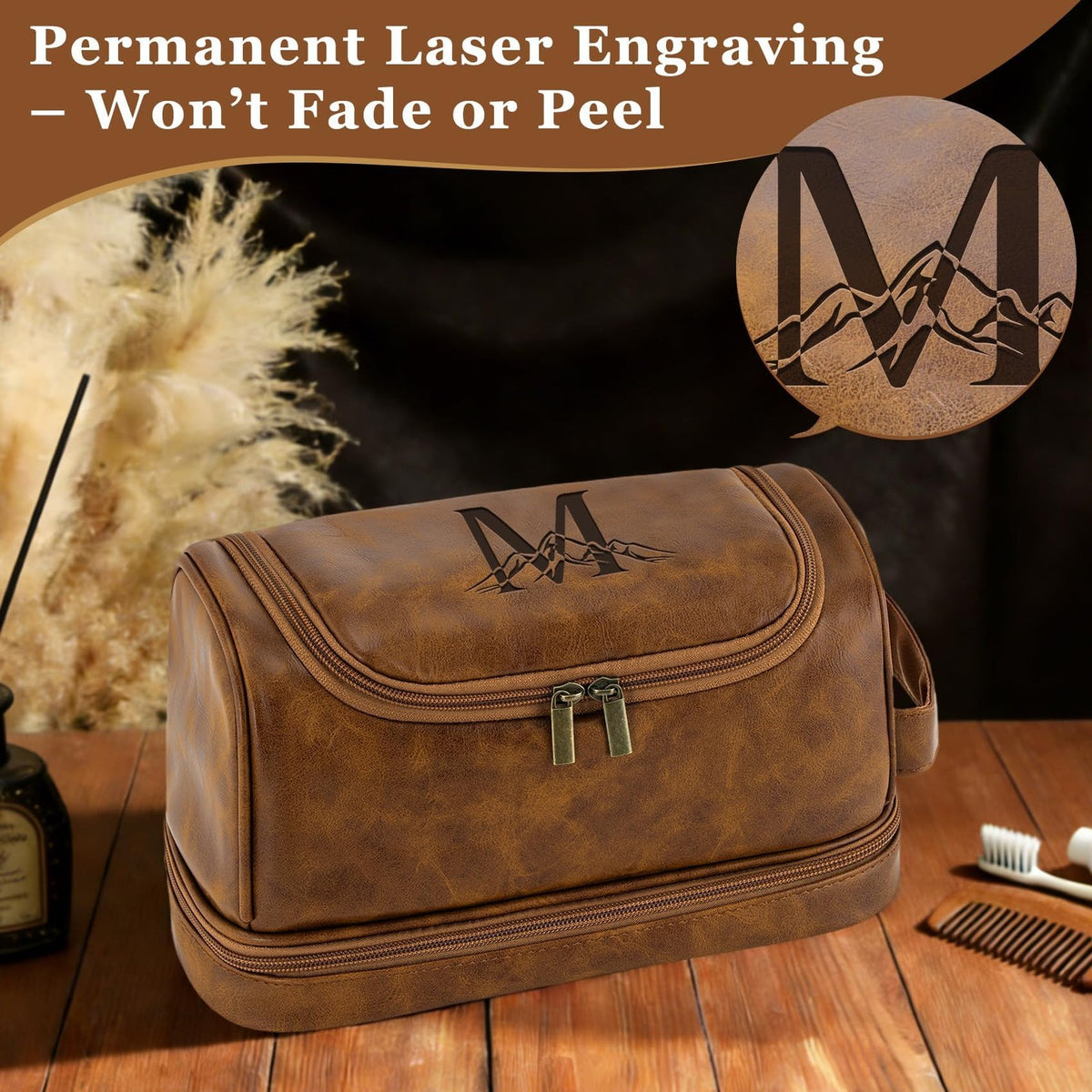 Personalized Men's Toiletry Bag Travel Organizer Waterproof PU Leather Gift