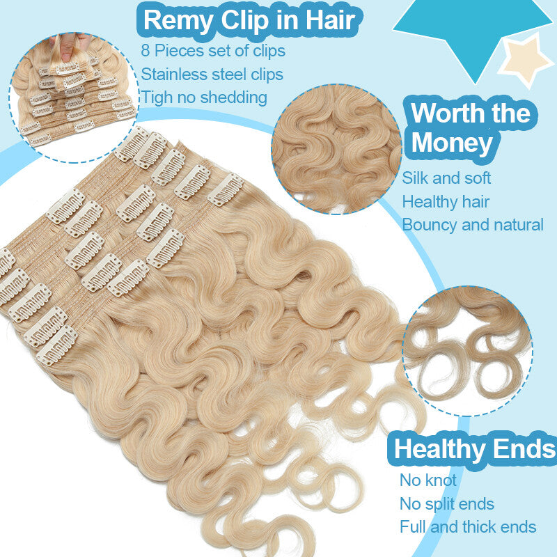 Thick Double Weft Clip-In Human Hair Extensions Full Head 150-170g