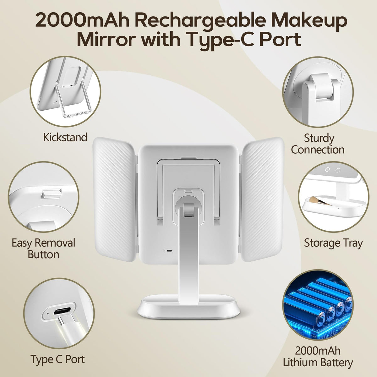 Lighted Makeup Vanity Mirror with 30X/10X/5X Magnification Rechargeable Dimmable LED Desk Mirror