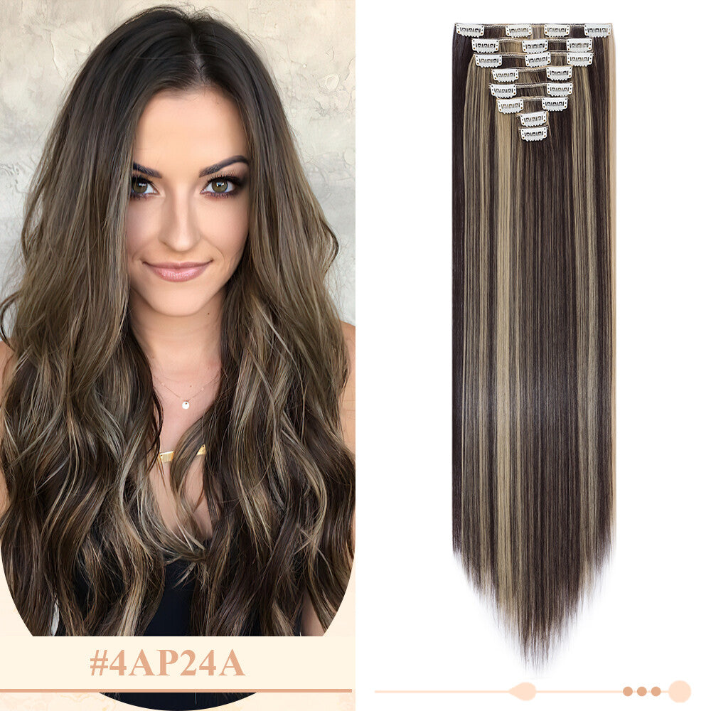 Clip-In Hair Extensions Full Head Ombre Highlight Synthetic Thick Hair 8-24 Inches