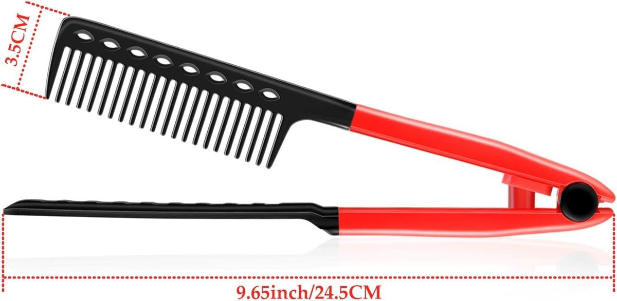 V-Shaped Hair Straightening Comb Set - 2 Pack, Red & Black, Travel Friendly
