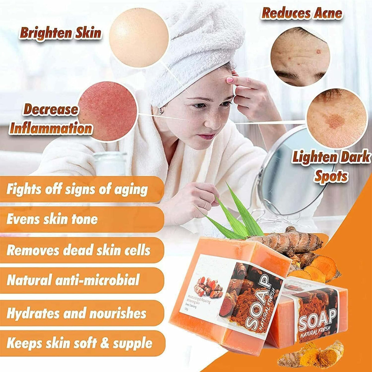 Turmeric Skin Whitening Soap for Dark Spots Acne Brightening 3 Pack
