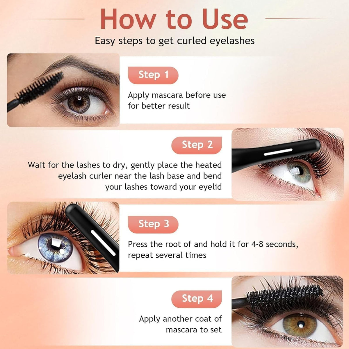 LED Heated Eyelash Curler with LED Display, Fast Heating & Auto Off