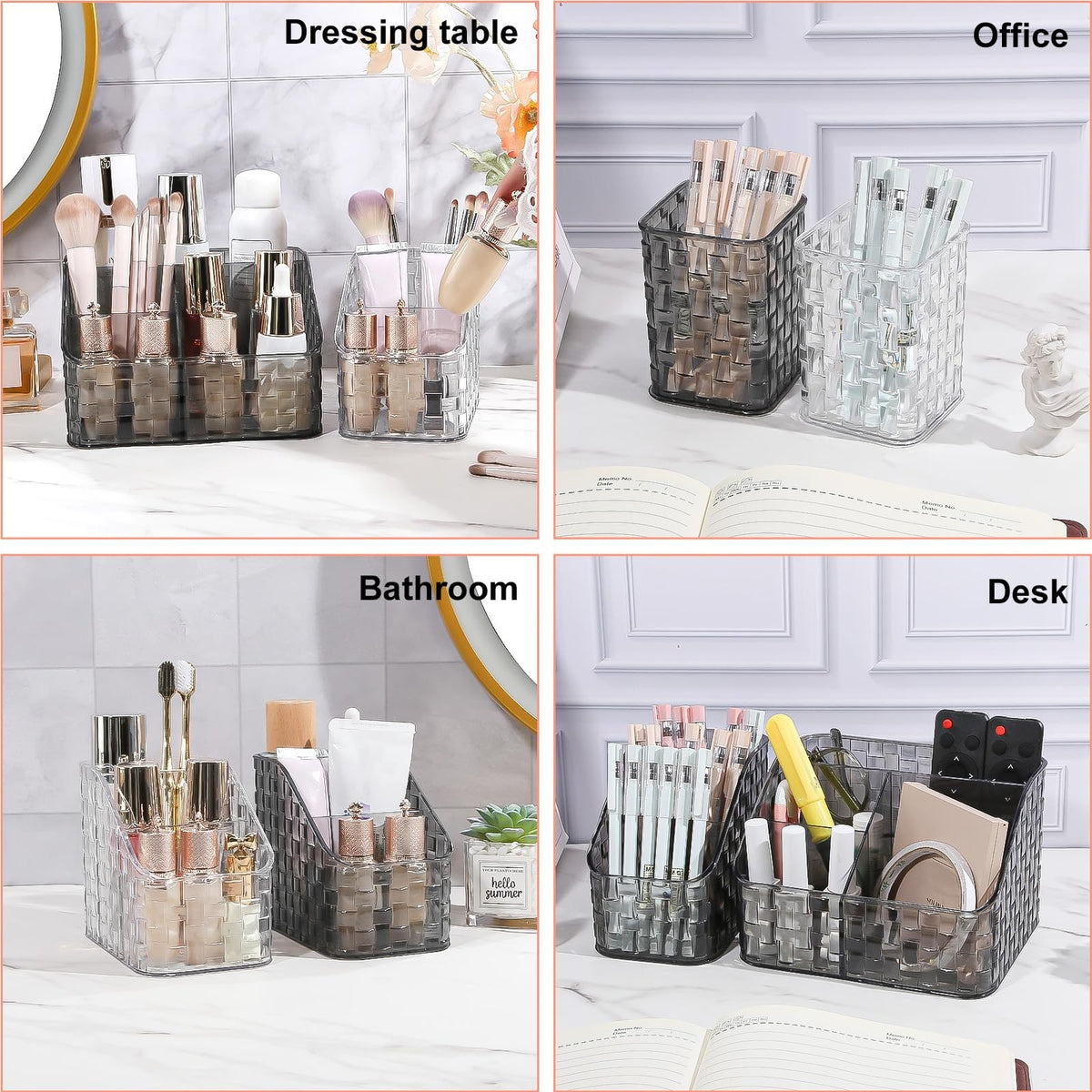 Makeup Brush Organizer Holder 3 Slots Acrylic Vanity Storage Cup Grey