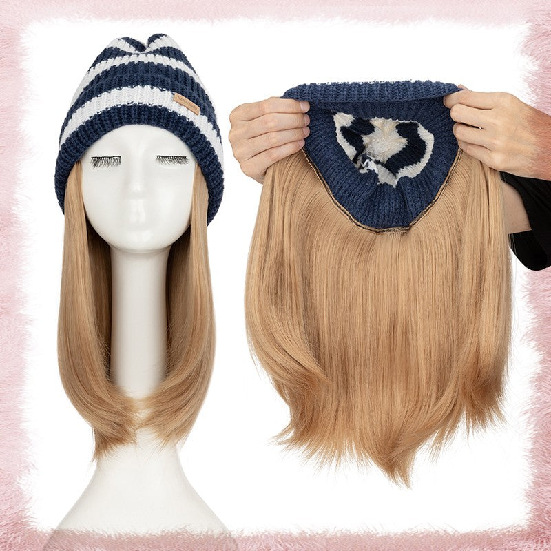 Women Knitted Wavy Wig Winter Beanie Hat - Long Curly Synthetic Hair