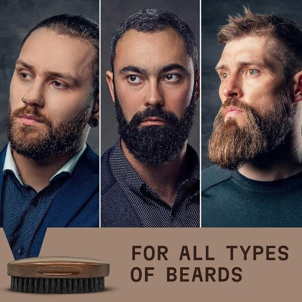 Men's Boar Bristle Beard Grooming Brush with Wooden Handle