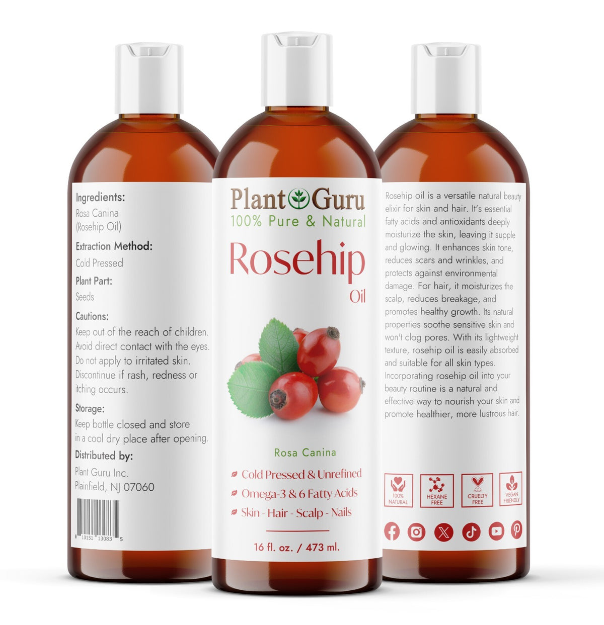 Pure Cold Pressed Rosehip Seed Oil for Skin & Hair - Unrefined Natural Moisturizer