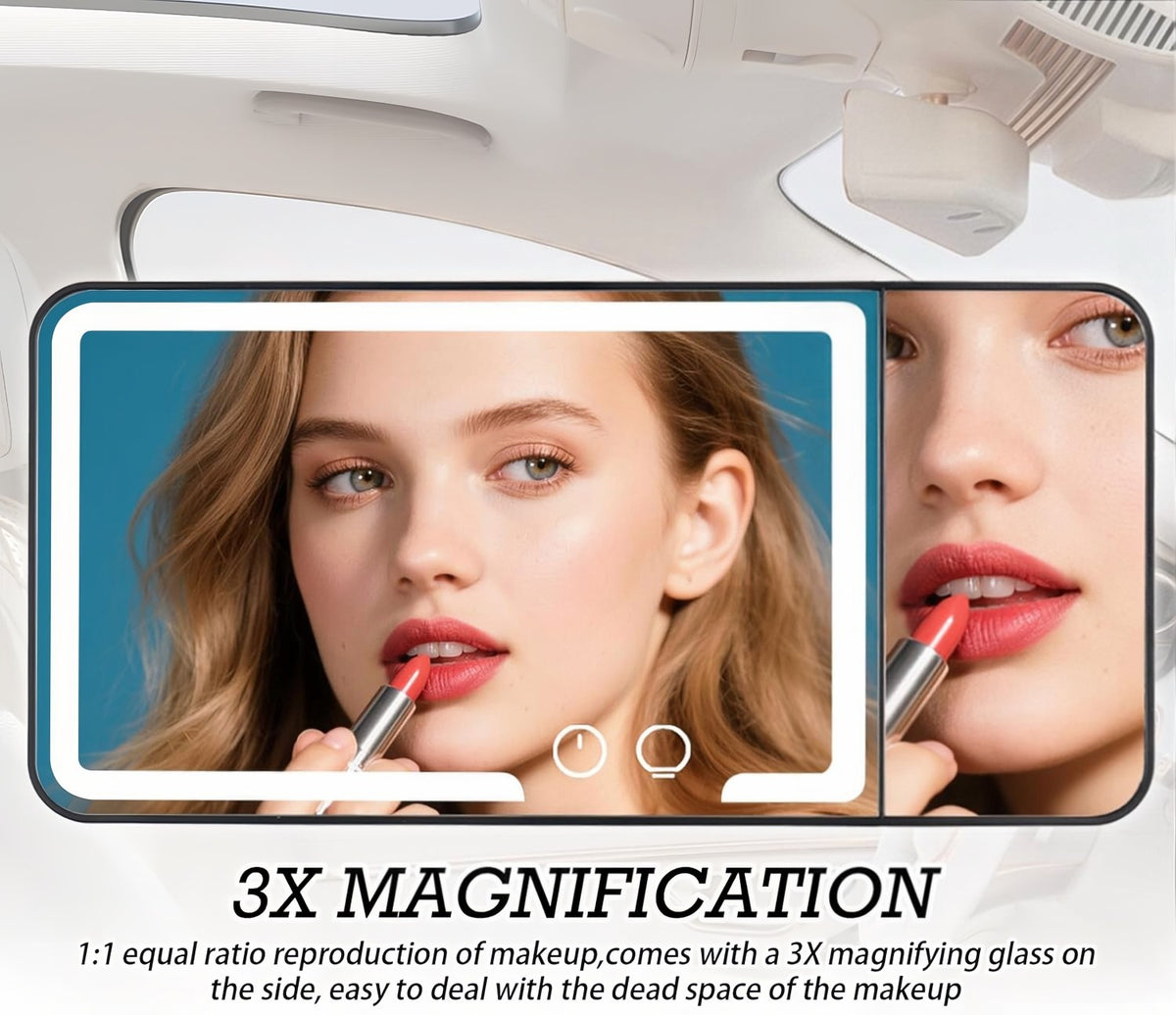 Car Sun Visor Makeup Mirror with LED Lights 3X Magnification & 3 Light Modes