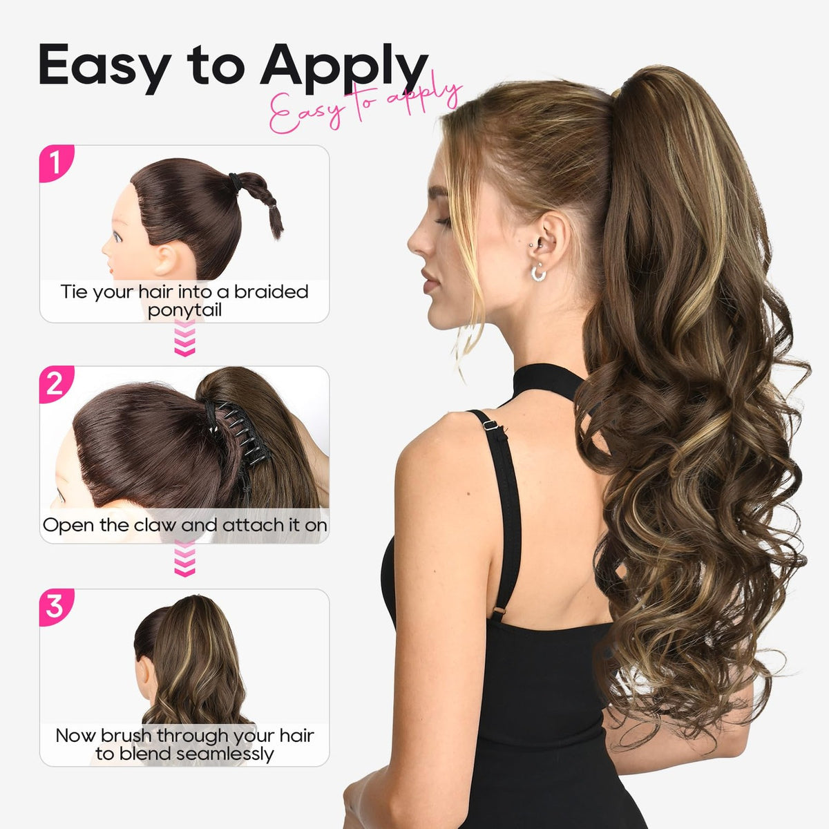 Claw Clip Ponytail Extension 24 Inch Dark Ash Blonde with Golden Ends