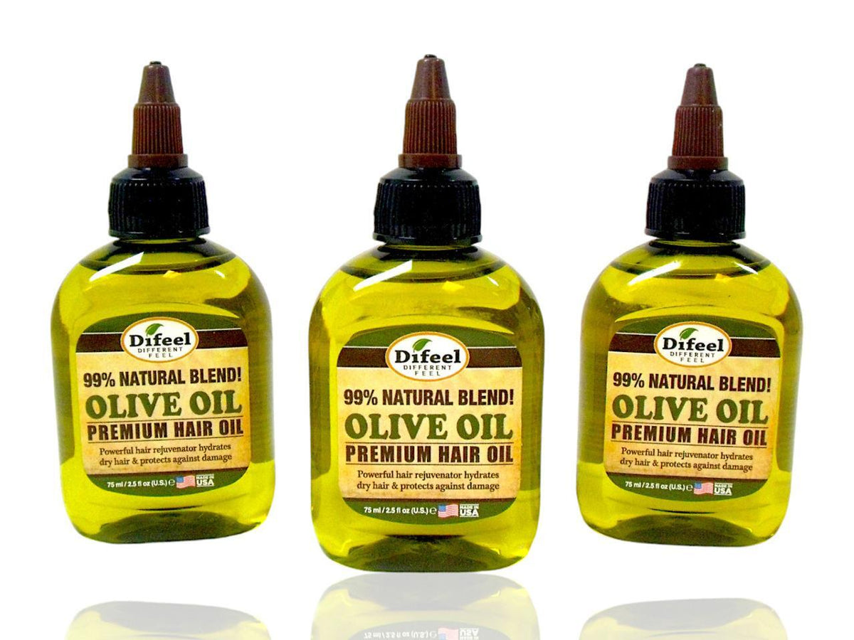 Natural Olive Oil Hair Treatment - 3 Bottles, Alcohol-Free, 2.5 oz Each