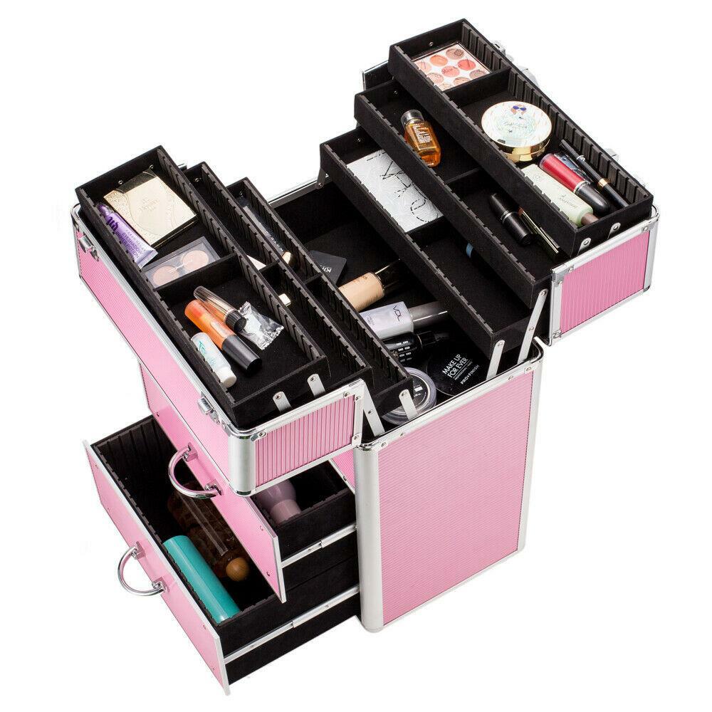 Large Extendable Makeup Train Case with Lockable Compartments & Trolley