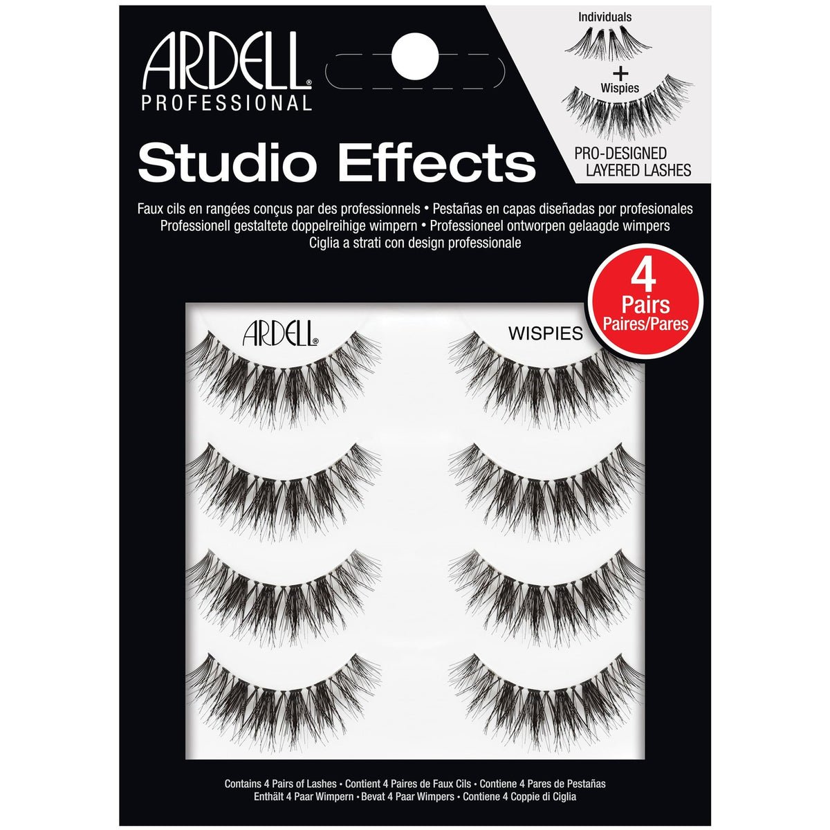False Eyelash Set - Wispies Style, 4 Pairs, Black, Natural Look