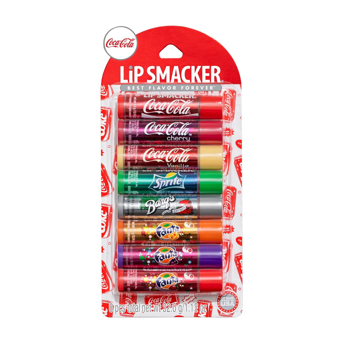 Lip Smacker Soda Lip Balm Set - Assorted Coca-Cola & Fanta Flavors, 8 Pack