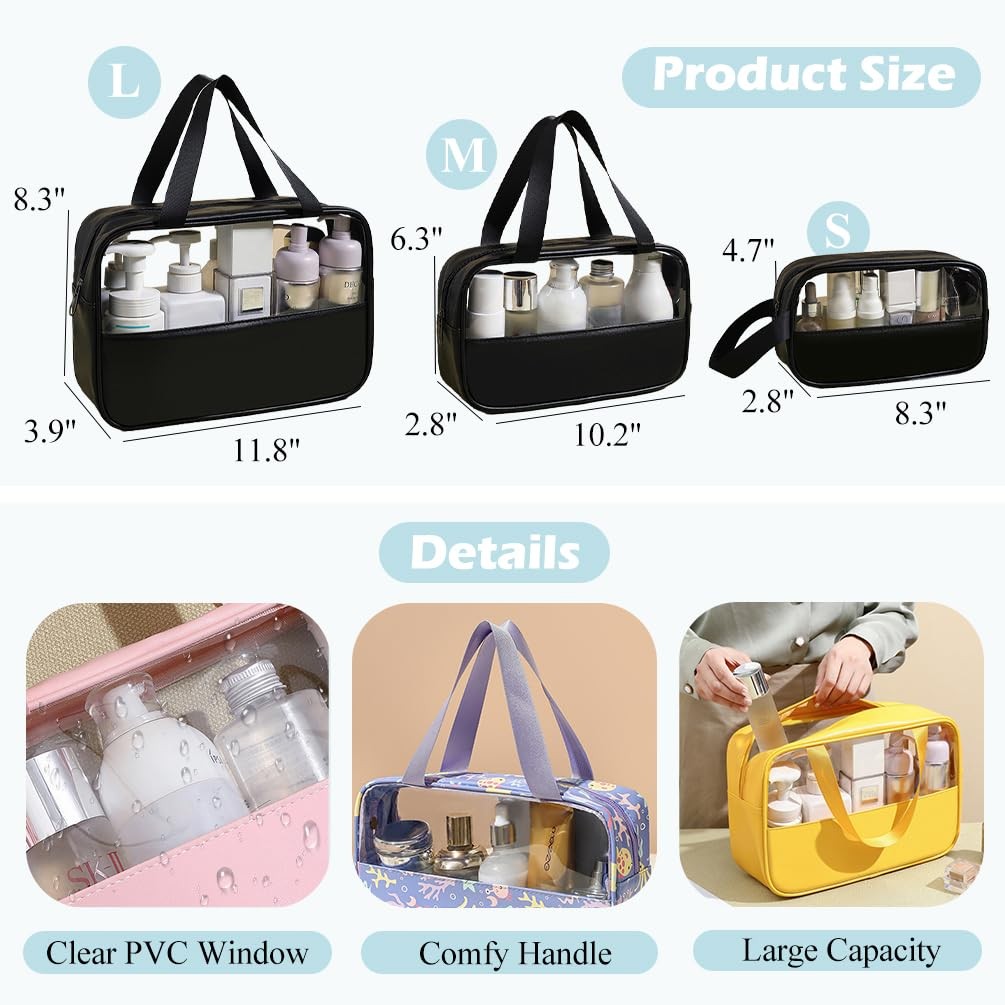 Large Clear Toiletry Bag Set - 3 Pcs Waterproof Travel Organizer for Women