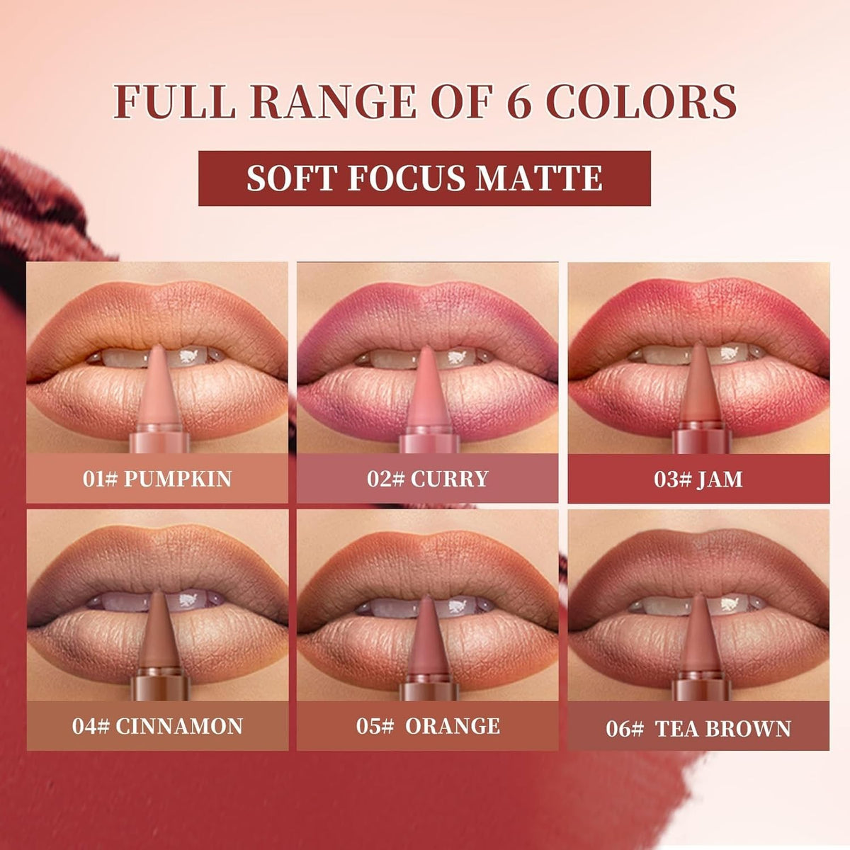 6-Piece Gradient Lip Liner and Lipstick Set - Ombre Matte & Hydrating