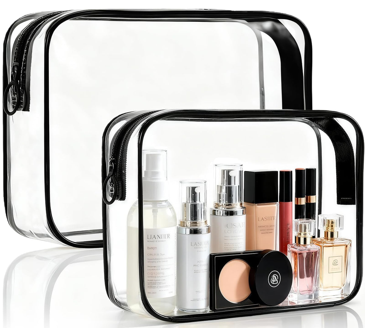 TSA Approved Clear Makeup Bag with Organizer - Transparent Travel Cosmetic Pouch