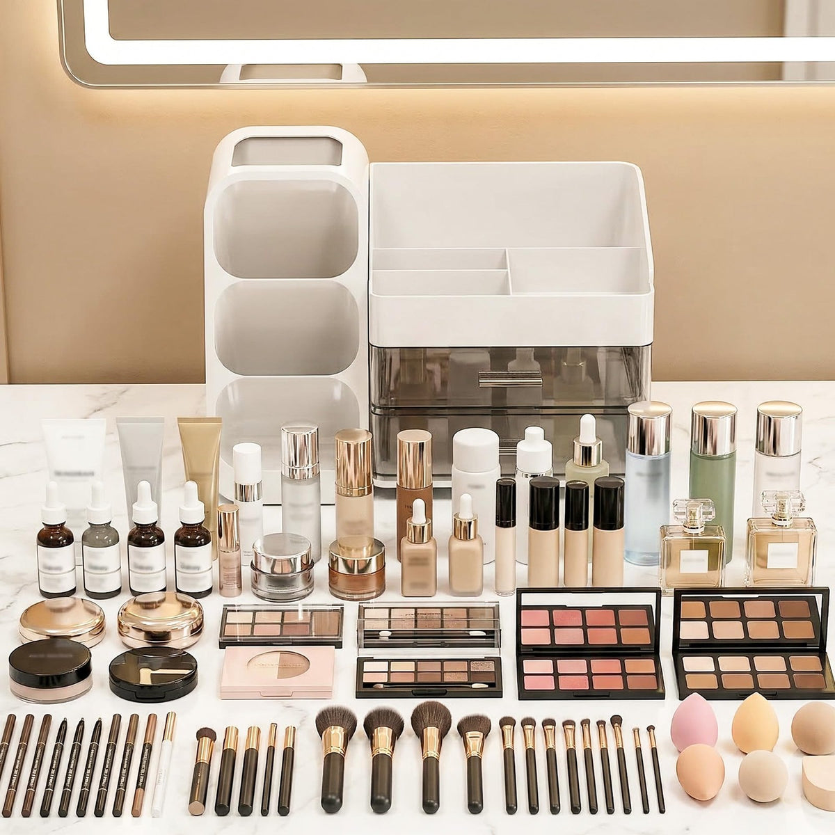Large Capacity Makeup Organizer with Brush Holder for Vanity and Countertop
