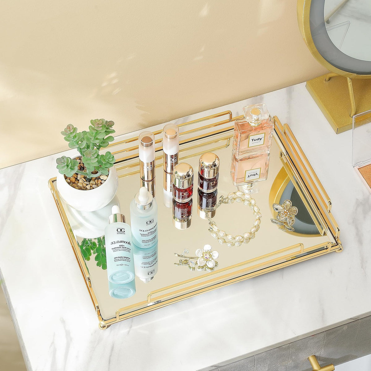Mirror Tray - Modern Champagne Gold Vanity Tray for Bathroom & Bedroom