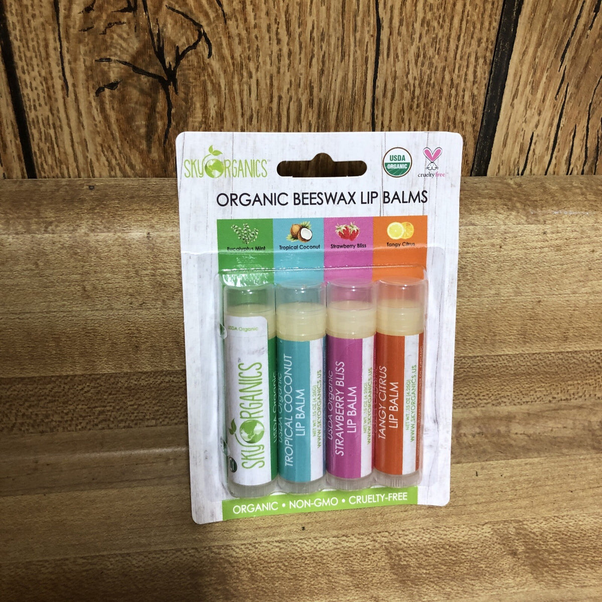 Organic Beeswax Lip Balm Set - Assorted Flavors - 4 Pack