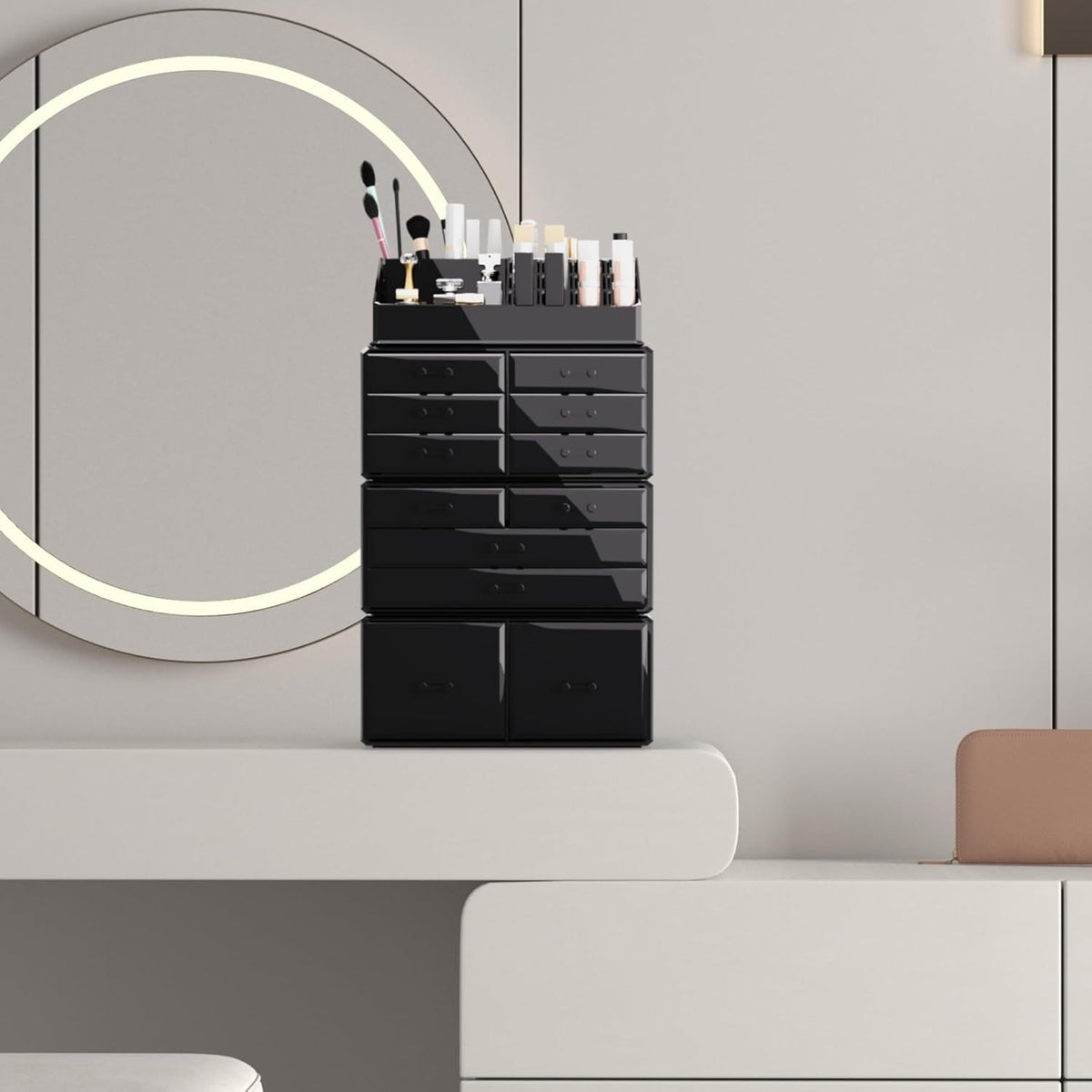 12-Drawer Makeup Organizer Storage Box with Stackable Compartments